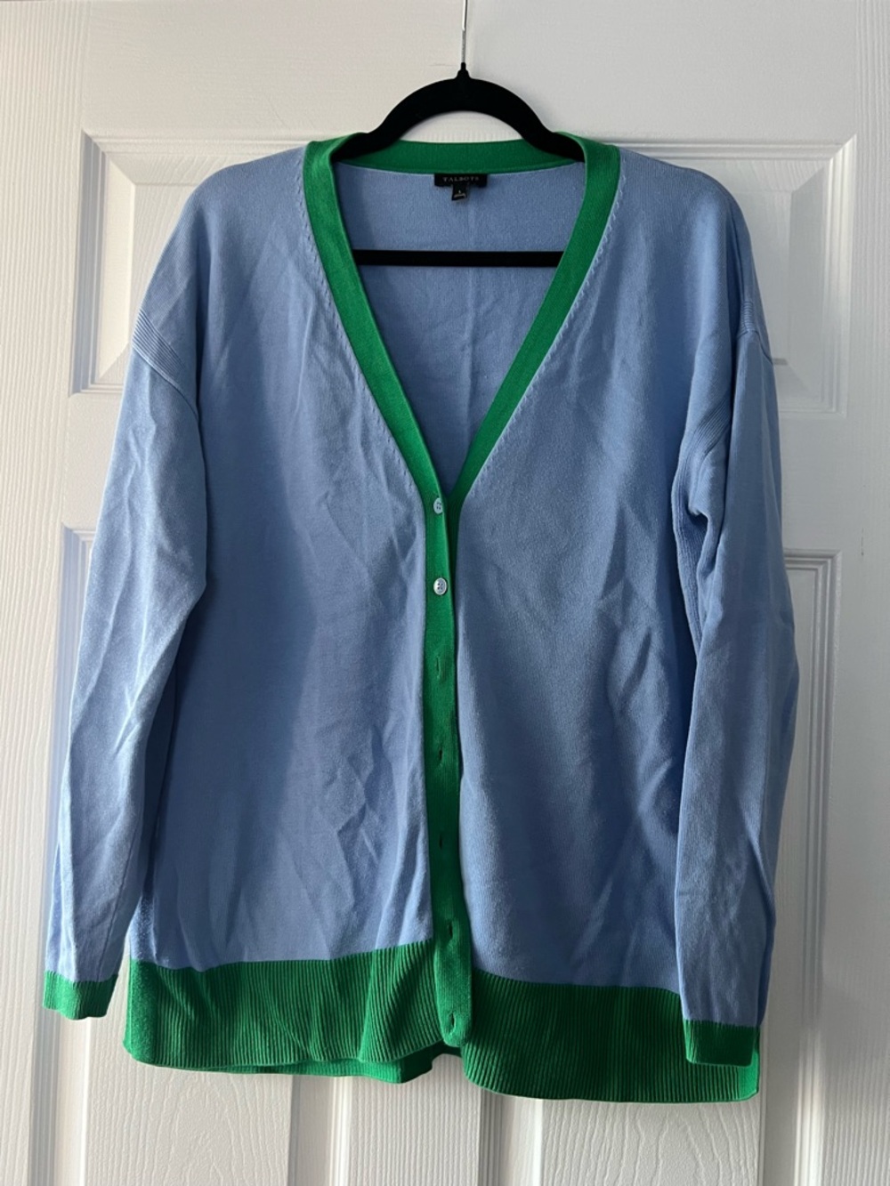 Talbots Light Blue Cardigan with Green Trim - Women's
